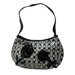 Vera Bradley Shoulder Bag Small Black White‎ Patent Rose Applique Geometric